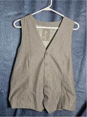 Men's Decree Pinstripe Vest, Grey and White, Size Medium wedding suit officewear